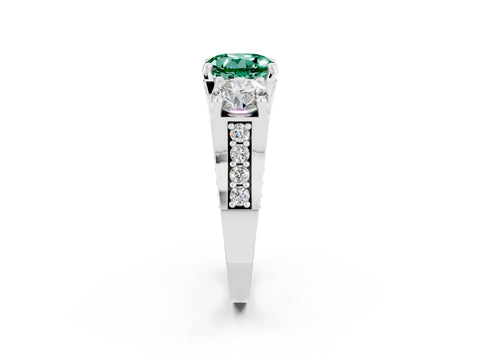 White gold Round Cut Green Sapphire Three-Stone Ring with Channel Set Band and Four-Prong Setting_2