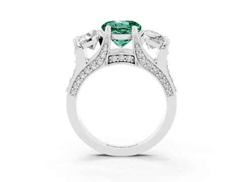White gold Round Cut Green Sapphire Three-Stone Ring with Channel Set Band and Four-Prong Setting_3