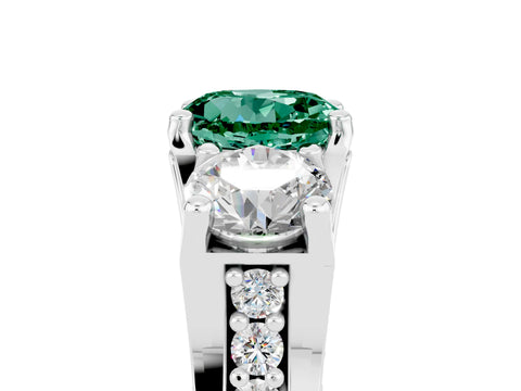 White gold Round Cut Green Sapphire Three-Stone Ring with Channel Set Band and Four-Prong Setting_5