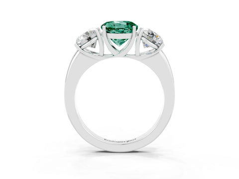 White gold Round Cut Green Sapphire Three-Stone Ring with Four-Prong Setting and Classic Band_3