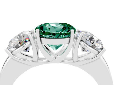 White gold Round Cut Green Sapphire Three-Stone Ring with Four-Prong Setting and Classic Band_4