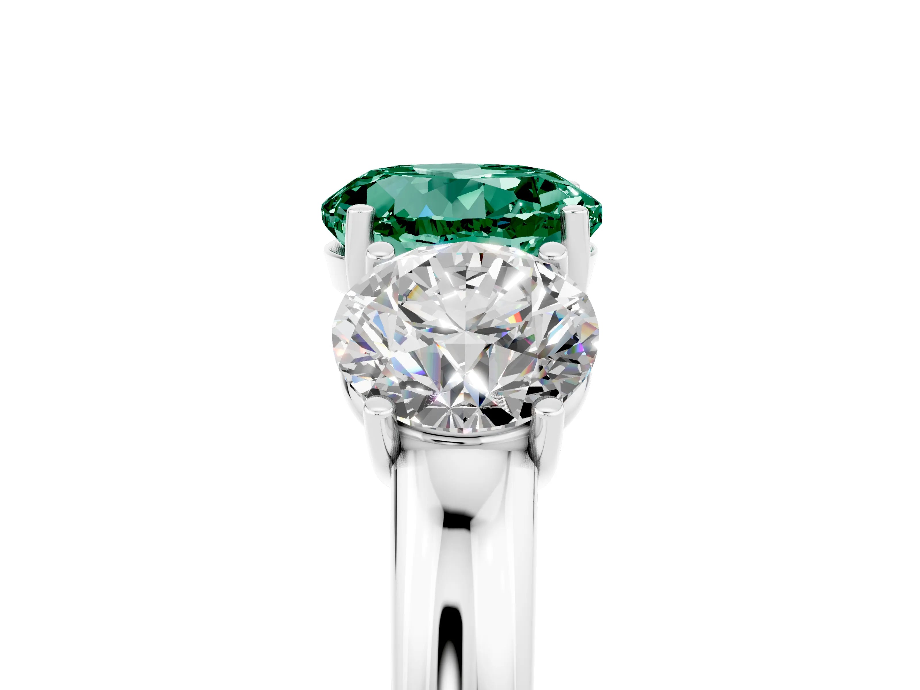 White gold Round Cut Green Sapphire Three-Stone Ring with Four-Prong Setting and Classic Band_5