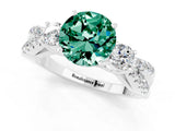 White gold Round Cut Green Sapphire Three-Stone Ring with Pavé Split Shank and Four-Prong Setting_1
