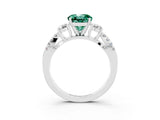 White gold Round Cut Green Sapphire Three-Stone Ring with Pavé Split Shank and Four-Prong Setting_3