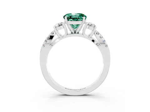 White gold Round Cut Green Sapphire Three-Stone Ring with Pavé Split Shank and Four-Prong Setting_3