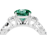 White gold Round Cut Green Sapphire Three-Stone Ring with Pavé Split Shank and Four-Prong Setting_4