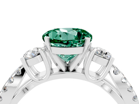 White gold Round Cut Green Sapphire Three-Stone Ring with Pavé Split Shank and Four-Prong Setting_4