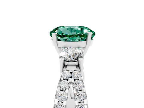 White gold Round Cut Green Sapphire Three-Stone Ring with Pavé Split Shank and Four-Prong Setting_5