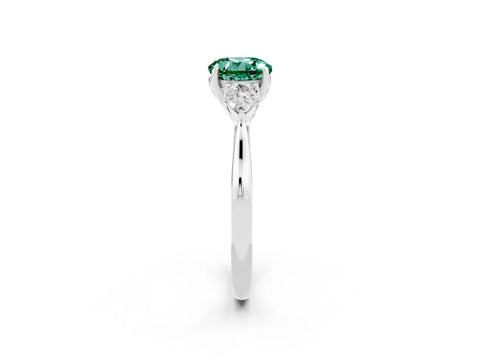 White gold Round Cut Green Sapphire Three-Stone Ring with Pear Side Stones and Four-Prong Setting_14