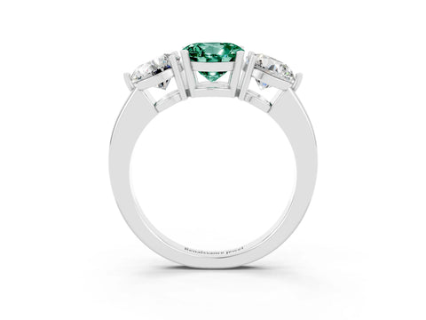 White gold Round Cut Green Sapphire Three-Stone Ring with Prong Setting and Classic Band_3