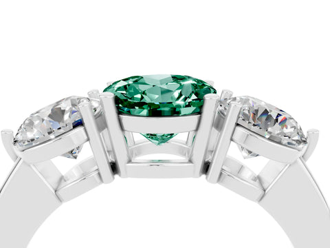 White gold Round Cut Green Sapphire Three-Stone Ring with Prong Setting and Classic Band_4