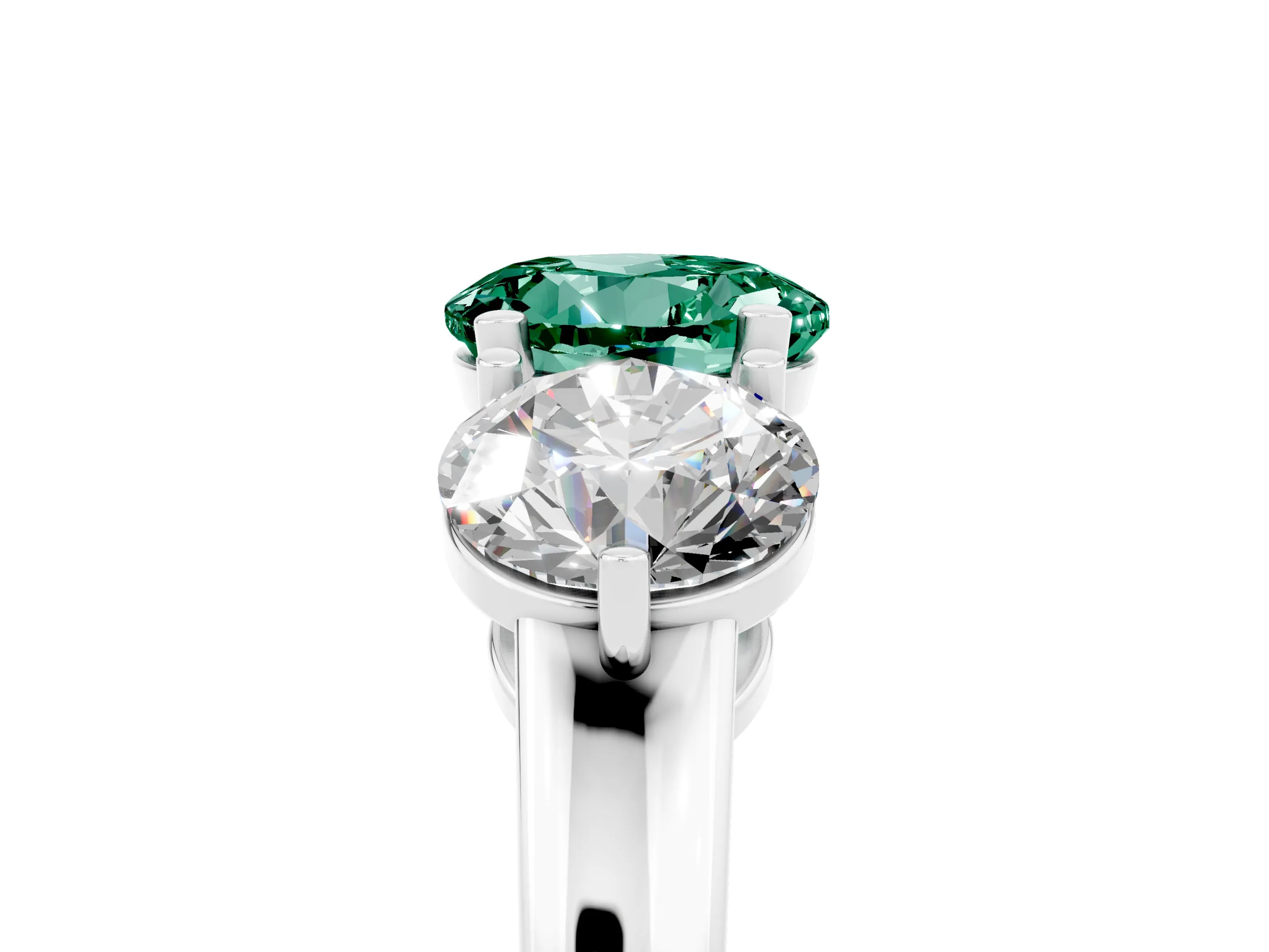 White gold Round Cut Green Sapphire Three-Stone Ring with Prong Setting and Classic Band_5