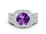 White gold Round Cut Halo Amethyst Ring with Round  Split Shank and Prong Setting_12