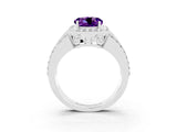 White gold Round Cut Halo Amethyst Ring with Round  Split Shank and Prong Setting_15
