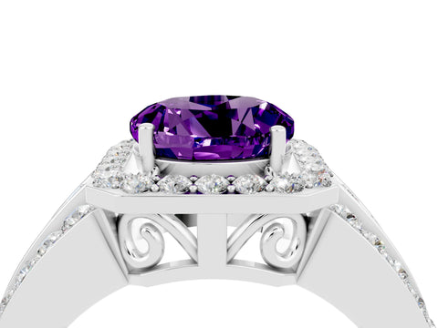 White gold Round Cut Halo Amethyst Ring with Round  Split Shank and Prong Setting_16