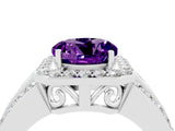 White gold Round Cut Halo Amethyst Ring with Round  Split Shank and Prong Setting_16