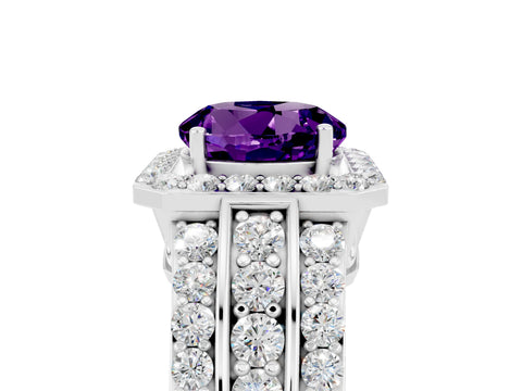White gold Round Cut Halo Amethyst Ring with Round  Split Shank and Prong Setting_17