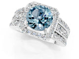 White gold Round Cut Halo Aquamarine Ring with Round  Split Shank and Prong Setting_13
