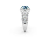 White gold Round Cut Halo Aquamarine Ring with Round  Split Shank and Prong Setting_14