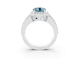 White gold Round Cut Halo Aquamarine Ring with Round  Split Shank and Prong Setting_15