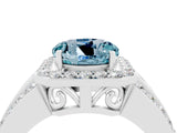 White gold Round Cut Halo Aquamarine Ring with Round  Split Shank and Prong Setting_16