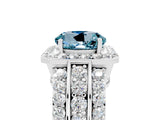 White gold Round Cut Halo Aquamarine Ring with Round  Split Shank and Prong Setting_17