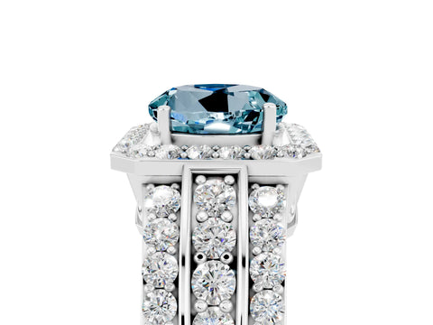 White gold Round Cut Halo Aquamarine Ring with Round  Split Shank and Prong Setting_17