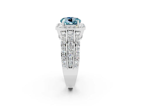 White gold Round Cut Halo Aquamarine Ring with Split Shank and Four-Prong Setting_2