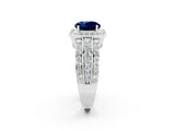 White gold Round Cut Halo Blue Sapphire Ring with Round  Split Shank and Prong Setting_14