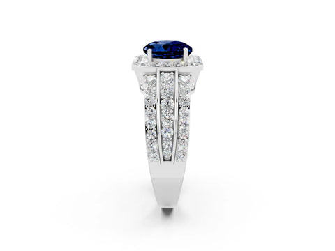 White gold Round Cut Halo Blue Sapphire Ring with Split Shank and Four-Prong Setting_2