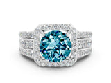 White gold Round Cut Halo Blue Topaz Ring with Round  Split Shank and Prong Setting_12