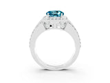 White gold Round Cut Halo Blue Topaz Ring with Round  Split Shank and Prong Setting_15