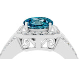 White gold Round Cut Halo Blue Topaz Ring with Round  Split Shank and Prong Setting_16