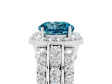 White gold Round Cut Halo Blue Topaz Ring with Round  Split Shank and Prong Setting_17