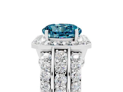 White gold Round Cut Halo Blue Topaz Ring with Split Shank and Four-Prong Setting_5