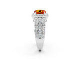 White gold Round Cut Halo Citrine Ring with Split Shank and Four-Prong Setting_2