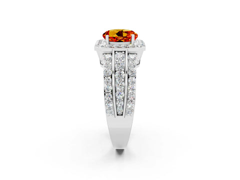 White gold Round Cut Halo Citrine Ring with Split Shank and Four-Prong Setting_2