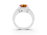 White gold Round Cut Halo Citrine Ring with Split Shank and Four-Prong Setting_3