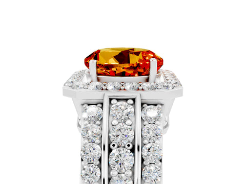 White gold Round Cut Halo Citrine Ring with Split Shank and Four-Prong Setting_5