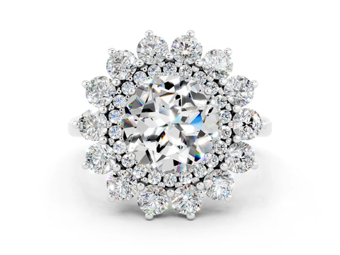 White gold Round Cut Halo Cluster Diamond Ring with Pave Band and Four-Prong Setting_12