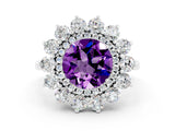 White gold Round Cut Halo Cluster Diamond Ring with Pave Band and Four-Prong Setting_12