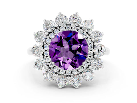 White gold Round Cut Halo Cluster Diamond Ring with Pave Band and Four-Prong Setting_12