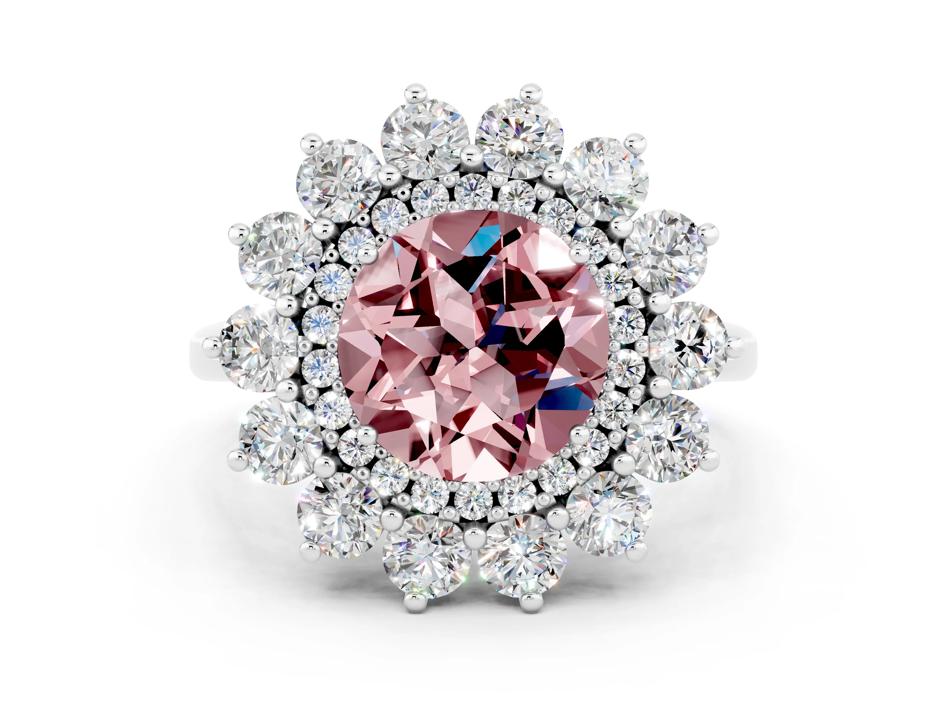 White gold Round Cut Halo Cluster Diamond Ring with Pave Band and Four-Prong Setting_12