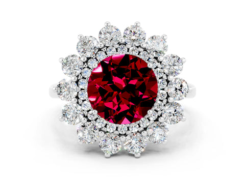 White gold Round Cut Halo Cluster Diamond Ring with Pave Band and Four-Prong Setting_12