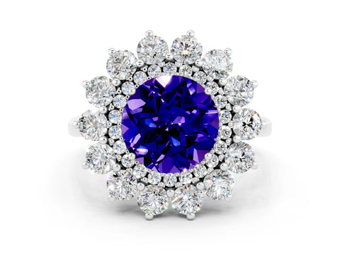 White gold Round Cut Halo Cluster Diamond Ring with Pave Band and Four-Prong Setting_12