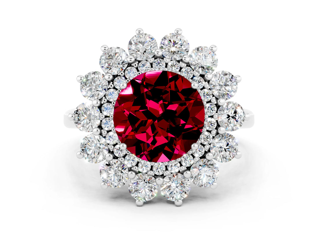 White gold Round Cut Halo Cluster Diamond Ring with Pave Band and Four-Prong Setting_12