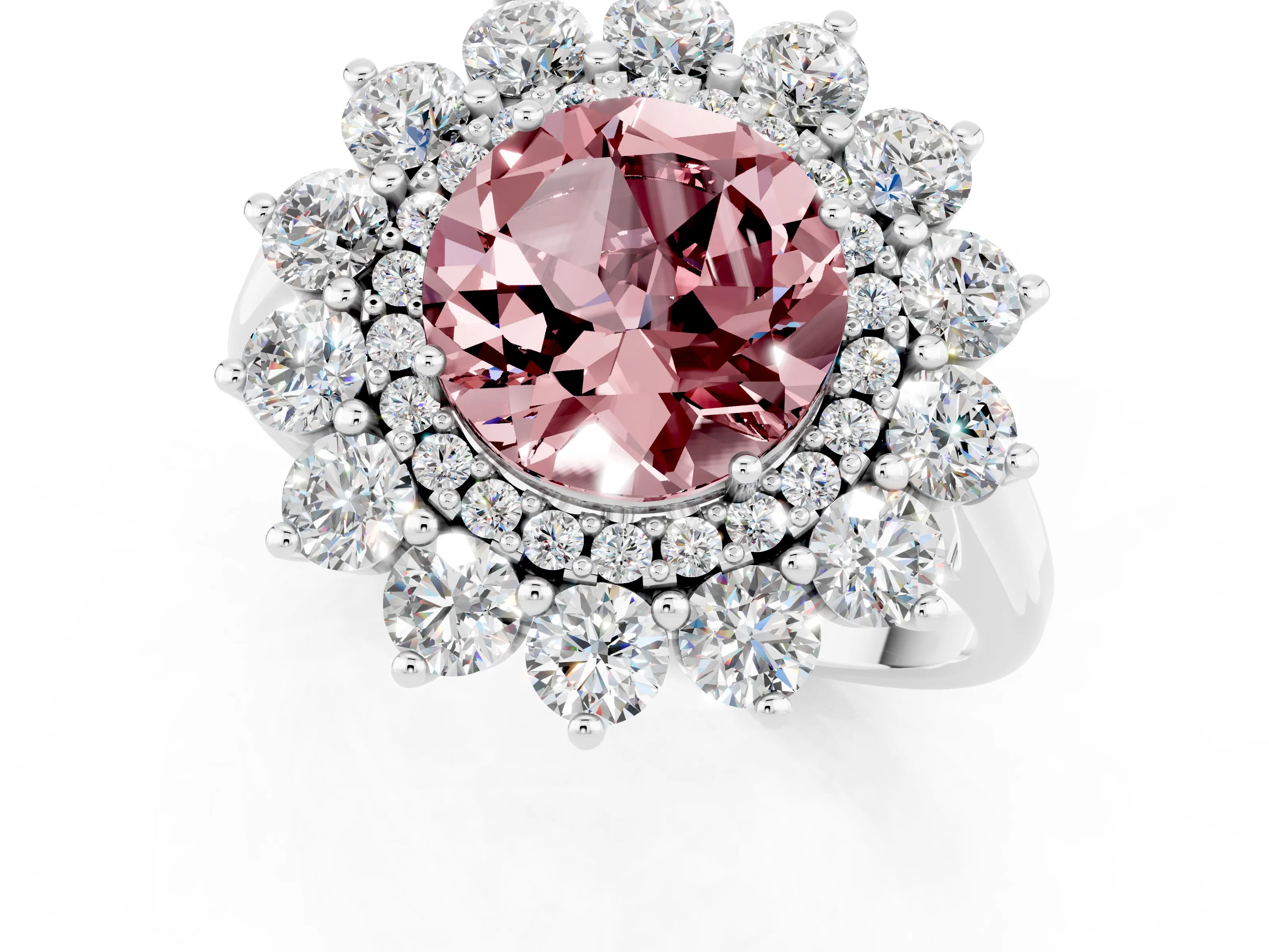 White gold Round Cut Halo Cluster Diamond Ring with Pave Band and Four-Prong Setting_13