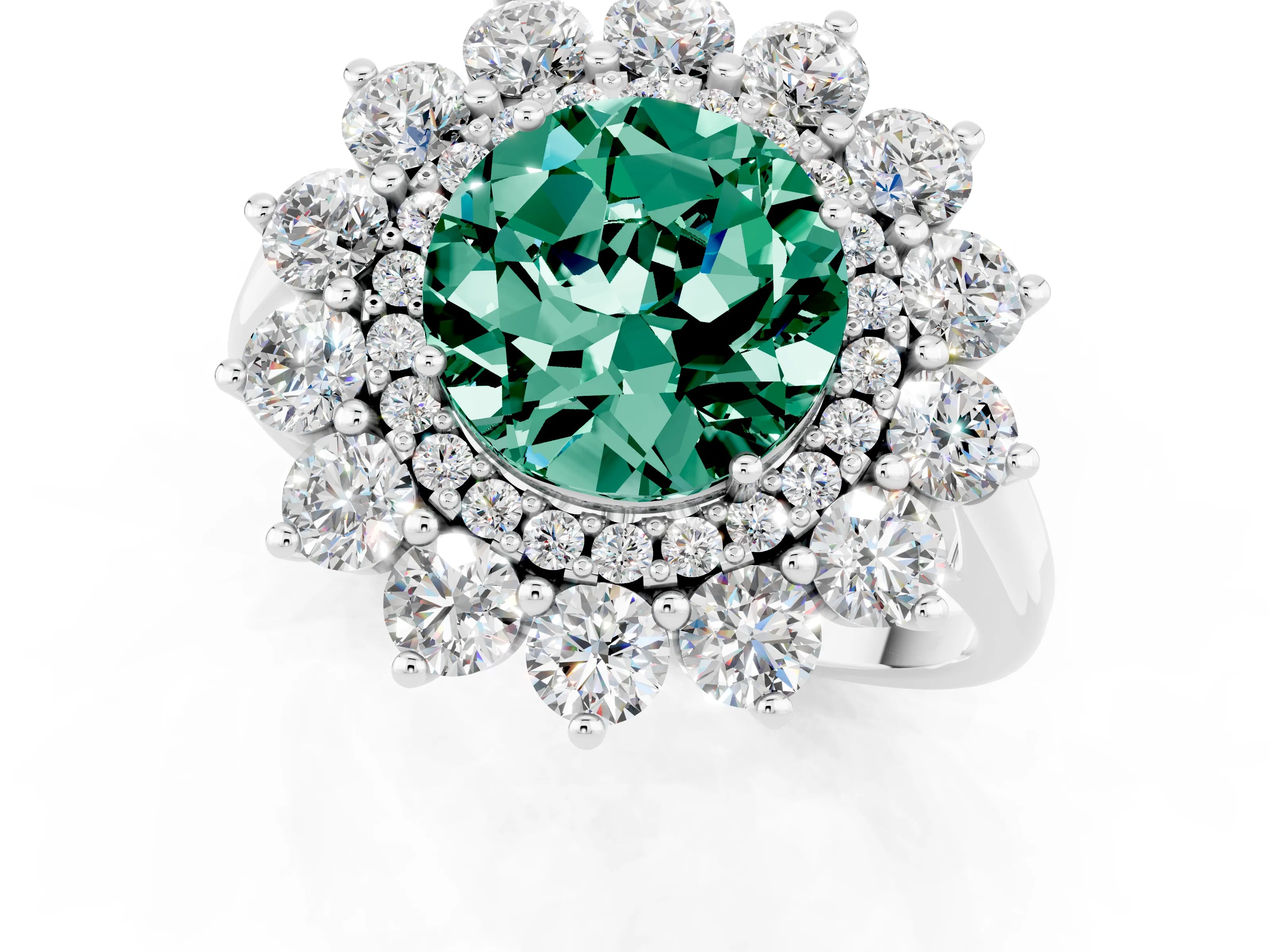 White gold Round Cut Halo Cluster Diamond Ring with Pave Band and Four-Prong Setting_13