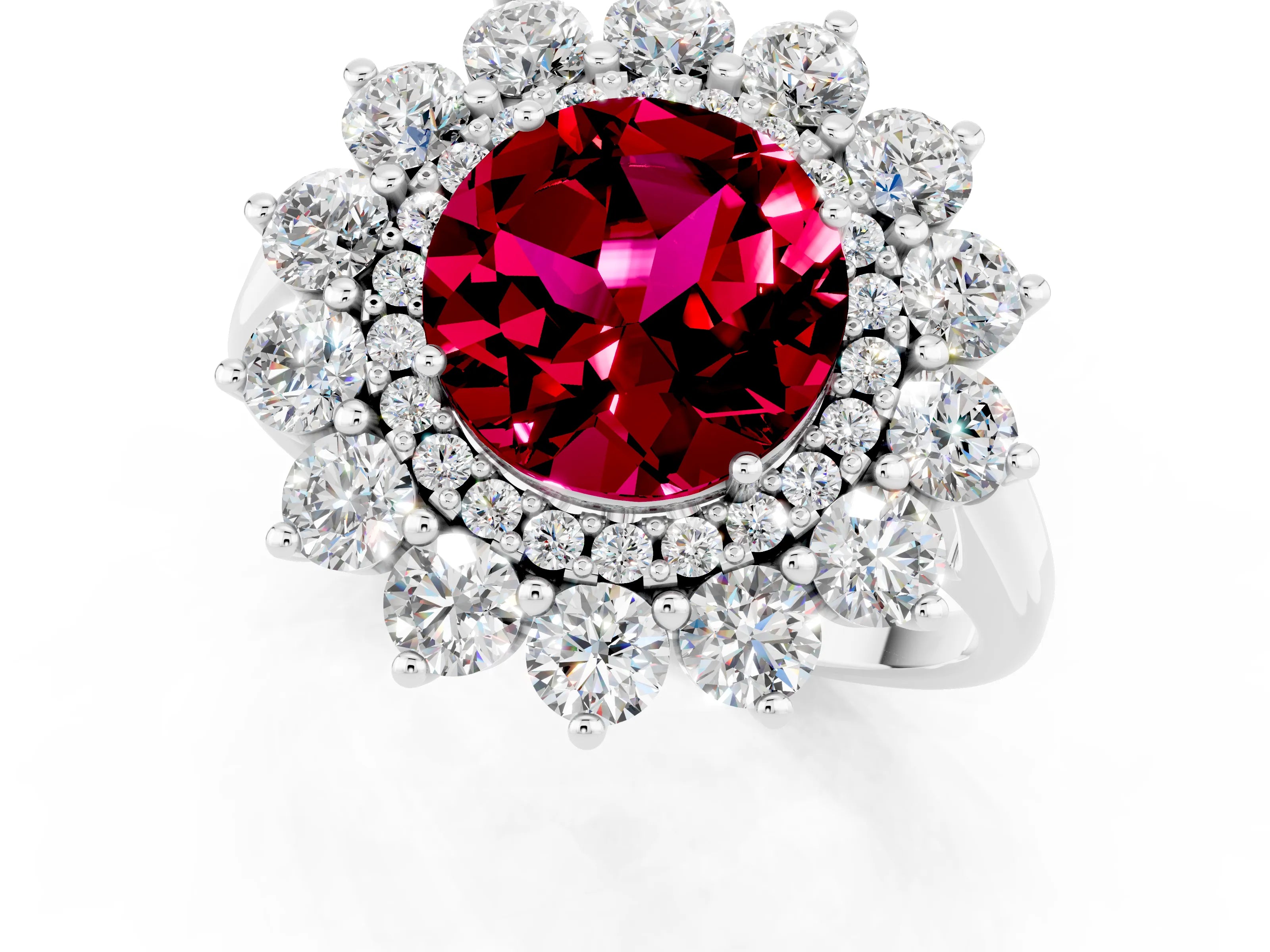 White gold Round Cut Halo Cluster Diamond Ring with Pave Band and Four-Prong Setting_13