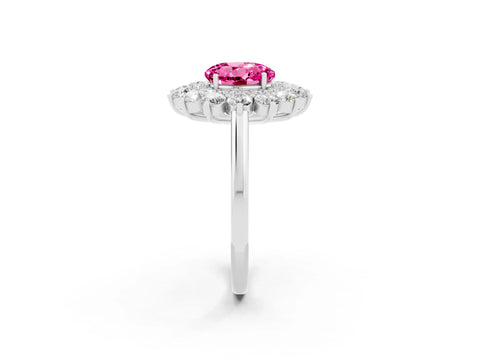 White gold Round Cut Halo Cluster Diamond Ring with Pave Band and Four-Prong Setting_14